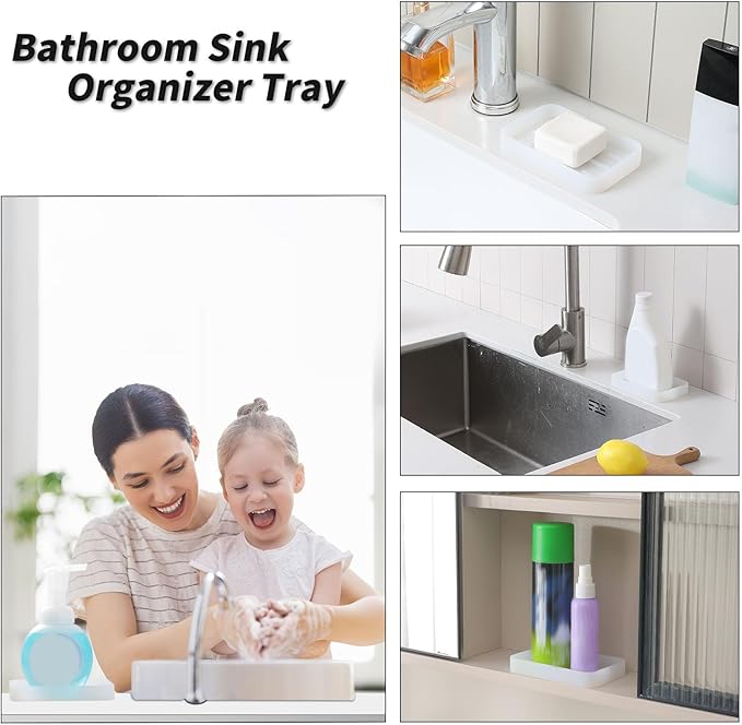MicoYang Silicone Kitchen Sink Organizer Tray for Multiple Usage,Easy Clean Sponges Holder for Kitchen Bathroom Counter or Sink,Dish Soap Dispenser,Scrubber,Bottle,Cup Ttanslucent 4.9”x 3.2”