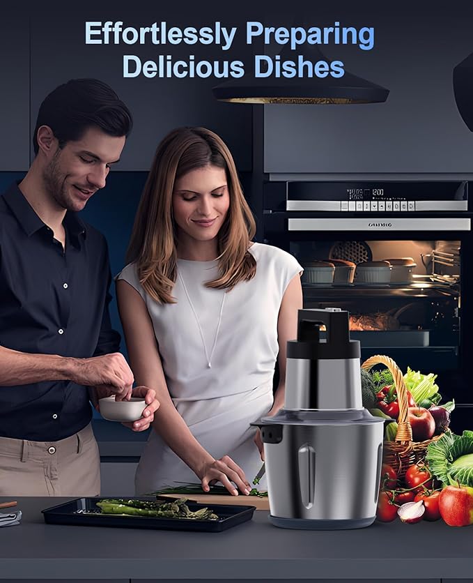 1500W Food Processor, 24 Cup Electric Food Chopper Meat Grinder with 2-Speed, Tri-Level 6 Blades, Stainless Steel Bowl For Vegetable, Nuts, Onion, Garlic, Baby Food & Family Use