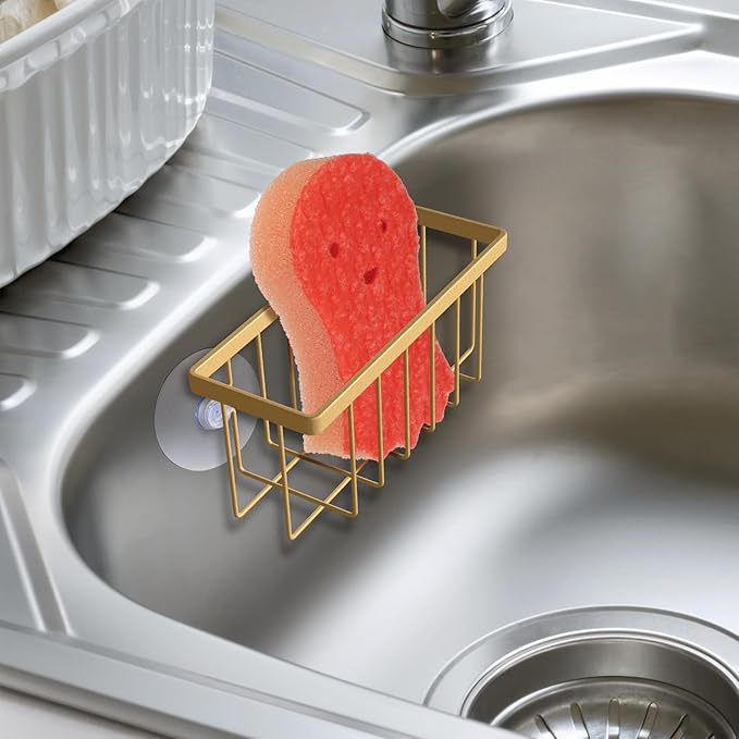 HLOOL Gold Sponge Holder for Kitchen Sink,Kitchen Sink Sponge Holder,Sink Organizer(Gold)