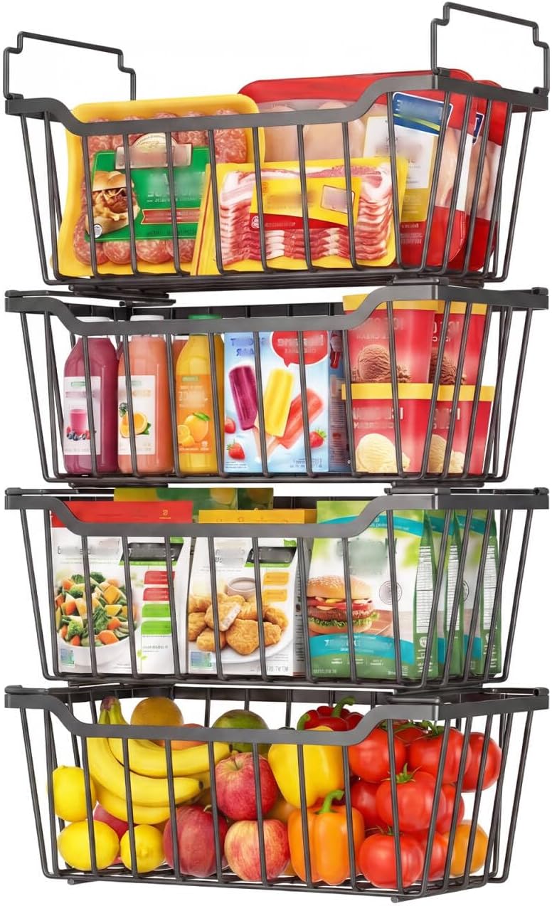 Freezer Organizer Bins for 5-7 Cu.FT Chest Freezer, 4 Pack Black