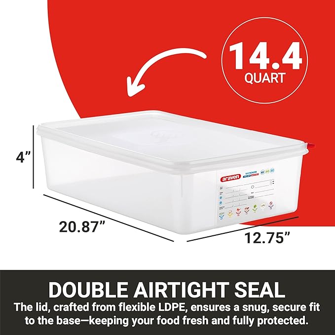 Araven Airtight Container, Food Pan with Lid for Storage in Kitchen and Restaurant, 14.4 Qt, 1 Count, Clear