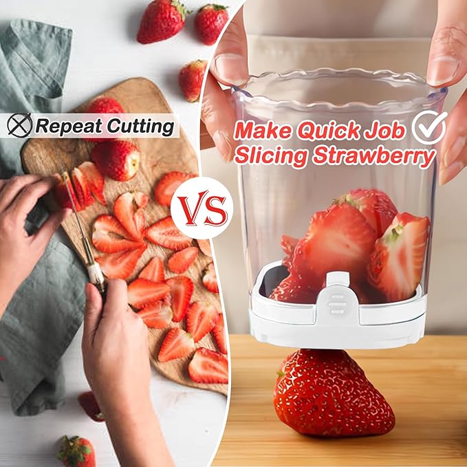 Creative Strawberry & Fruit Slicer - Detachable Cutter with Push Plate (White)