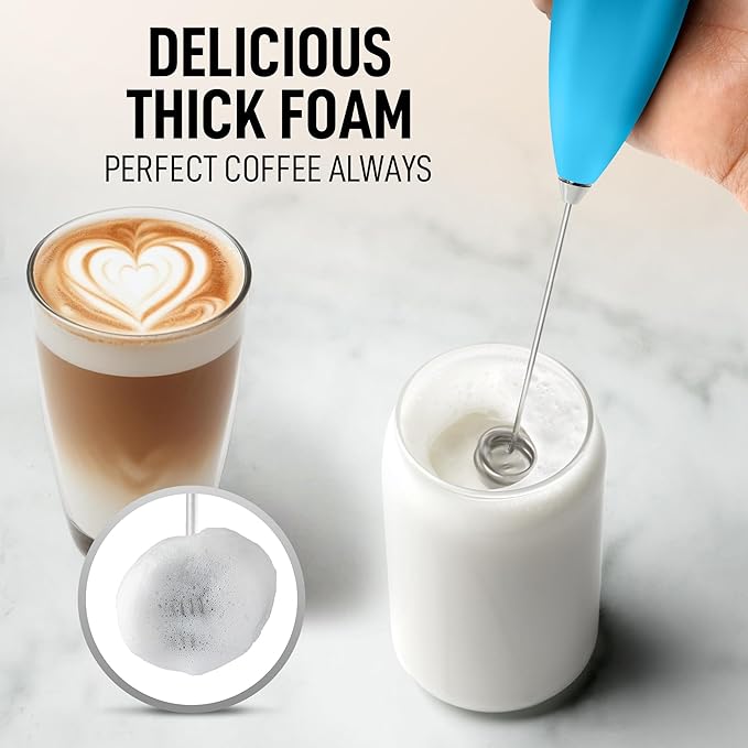Zulay Kitchen Powerful Milk Frother Wand With Duracell Batteries - Ultra Fast Handheld Drink Mixer - Electric Whisk Foam Maker for Coffee, Lattes, Cappuccino & Matcha - Double Whisk - Teal