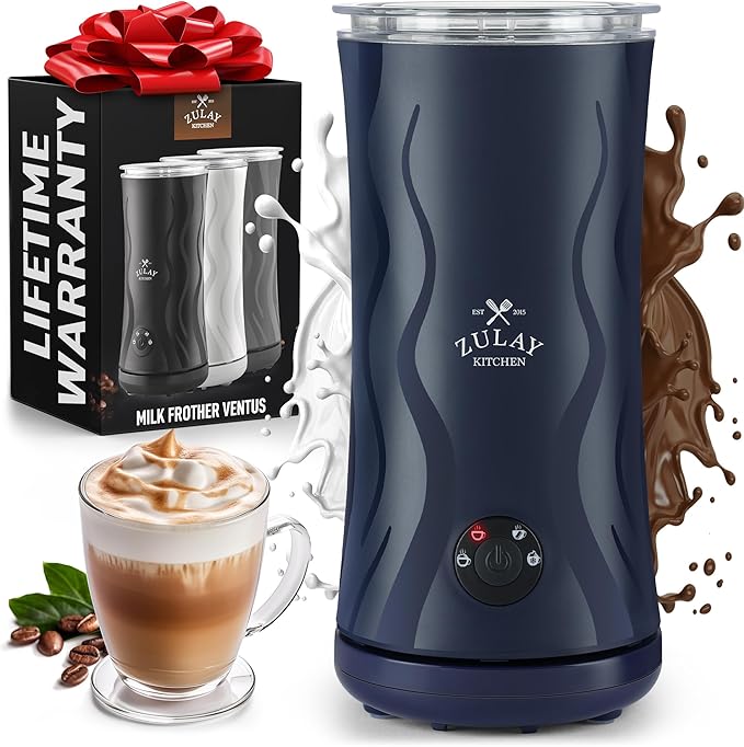 Zulay 4-in-1 Milk Frother and Steamer - Automatic Hot and Cold Foam Maker with Auto Shut Off & Temperature Control for Coffee, Latte, Cappuccino, Hot Chocolate - Navy