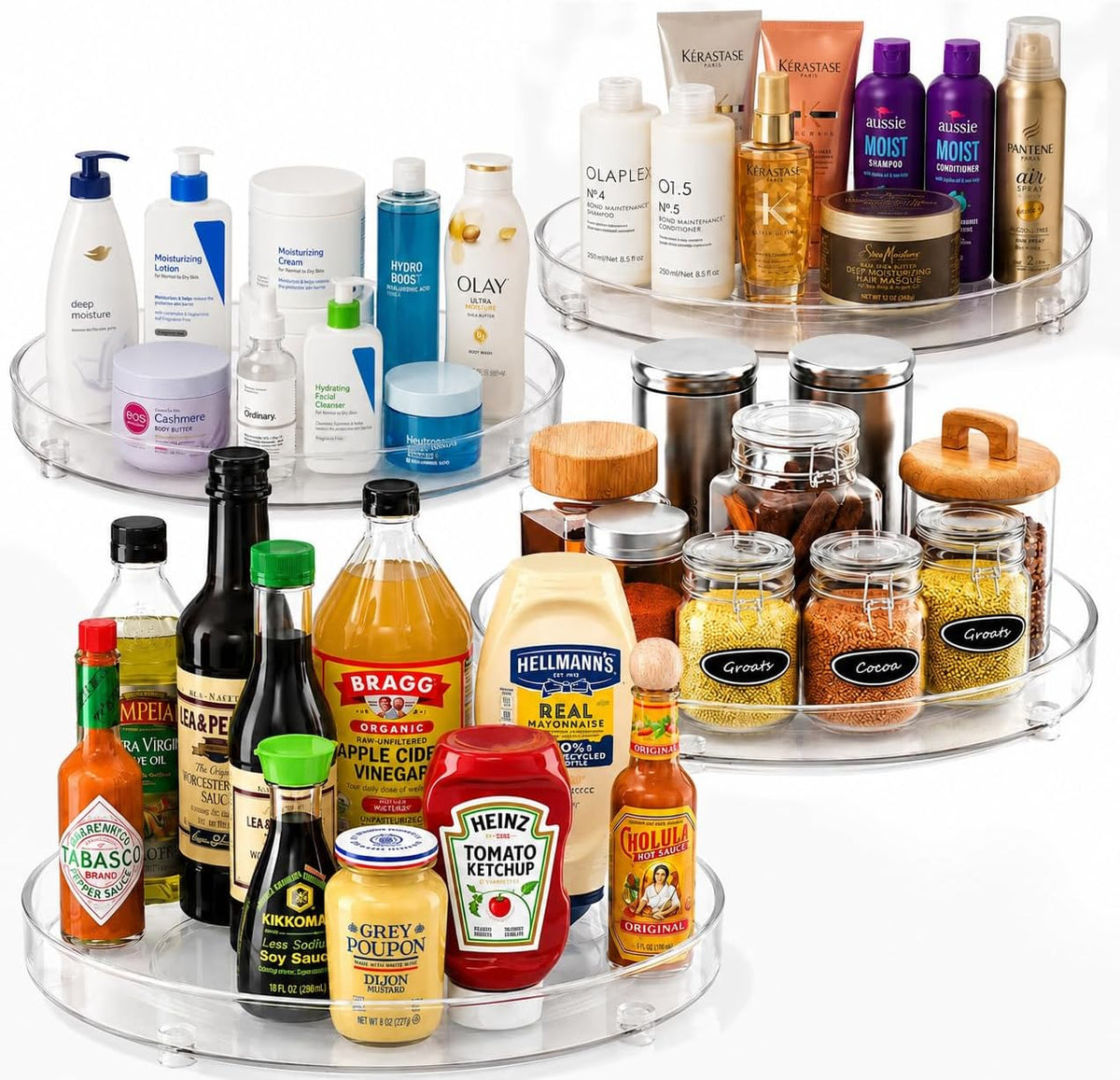 Clear Lazy Susan Turntable Organizer (Pack of 4) 9 Inch Acrylic Rotating Storage for Cabinet, Pantry, Fridge, Bathroom, and Vanity Countertops