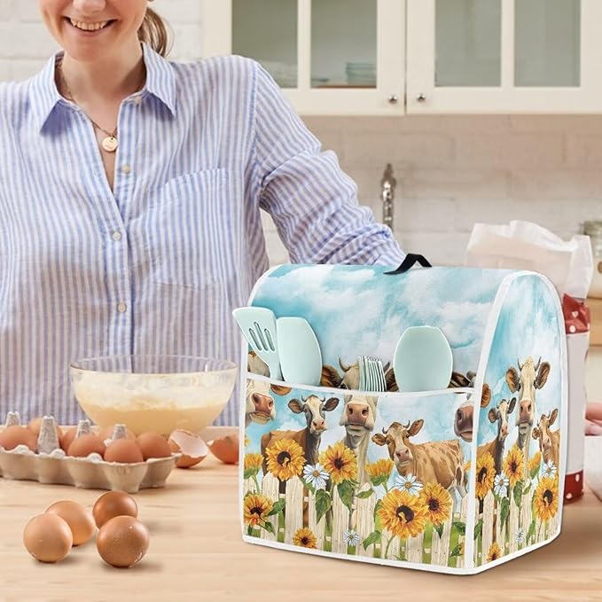 Sunflower Cow Mixer Cover | Portable Appliance Protector for 6-8 Quart Blenders, Coffee Makers & Juicers | Machine Washable & Extends Appliance Life