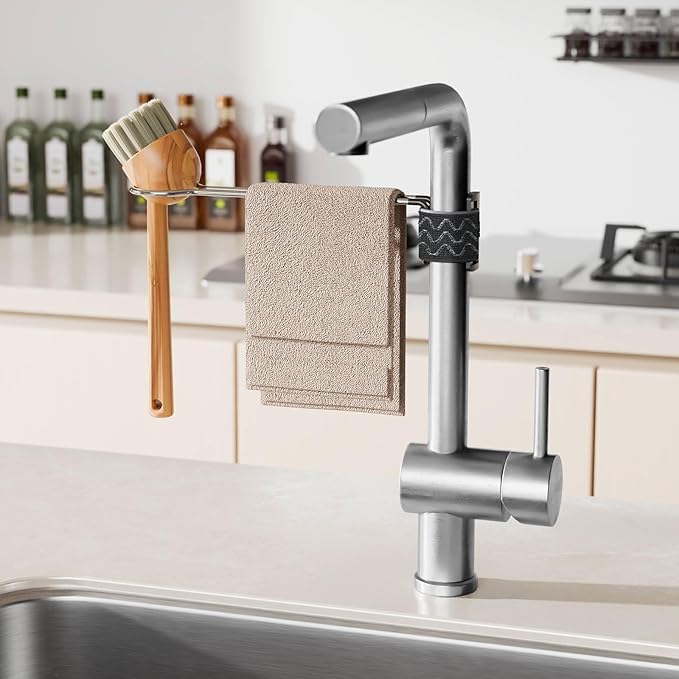 NiHome Heavy Duty Stainless Steel Kitchen Sink Faucet Towel Holder, Kitchen Faucet Rag Holder, Dish Rag Hanger Rack, Space-Saving Compact Dishcloth Organizer, Easy Installation & Rust Resistant