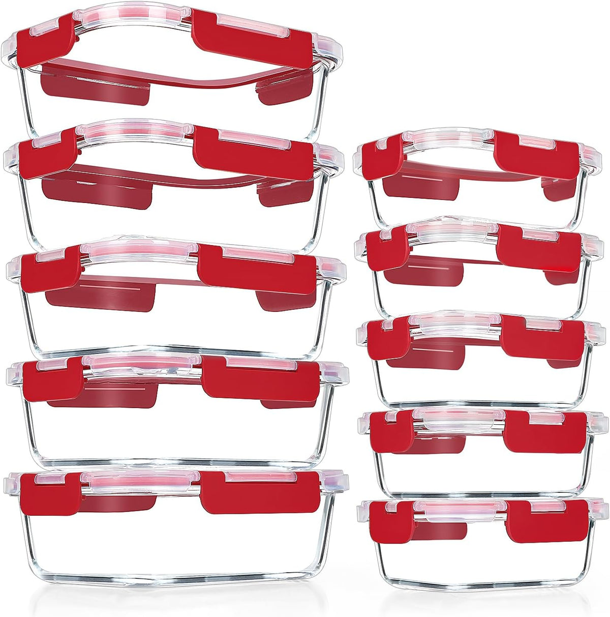 10 PACK Glass Meal Prep Containers Set with Lids, Red