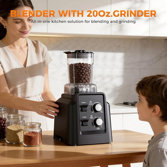 Blender, 1800W Blender with Grinder - 6-Blade Professional Smoothie Blenders for Kitchen, Crushes Ice, Self-Cleaning, 68oz & 27oz Jars Dishwasher Safe, for Baby Food, Nut Butter