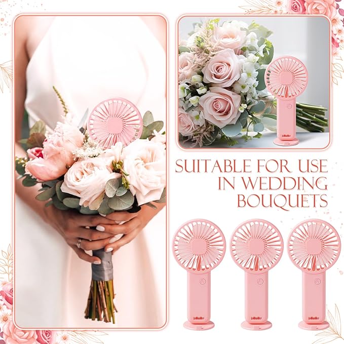 4 Pcs Bridal Hand Bouquet Fans Wedding Mini Portable Fans for Bouquet Ideas Decor 6.6 Inch Cooling Flower Accessory with Battery for Bride Bridesmaid Engagement Summer Outdoor Weddings