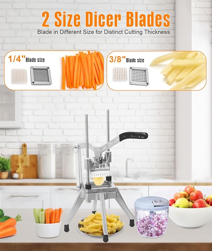 Commercial Vegetable Fruit Chopper 1/4″&3/8″ Blade Heavy Duty Professional Food Dicer Kattex French Fry Cutter Onion Slicer Stainless Steel for Tomato Peppers Potato