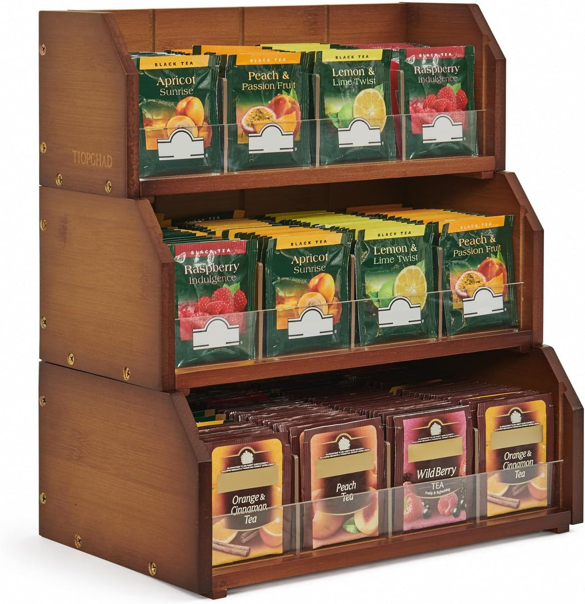 3-Layer Stackable Bamboo Tea Bag Organizer Storage Holder, Brown
