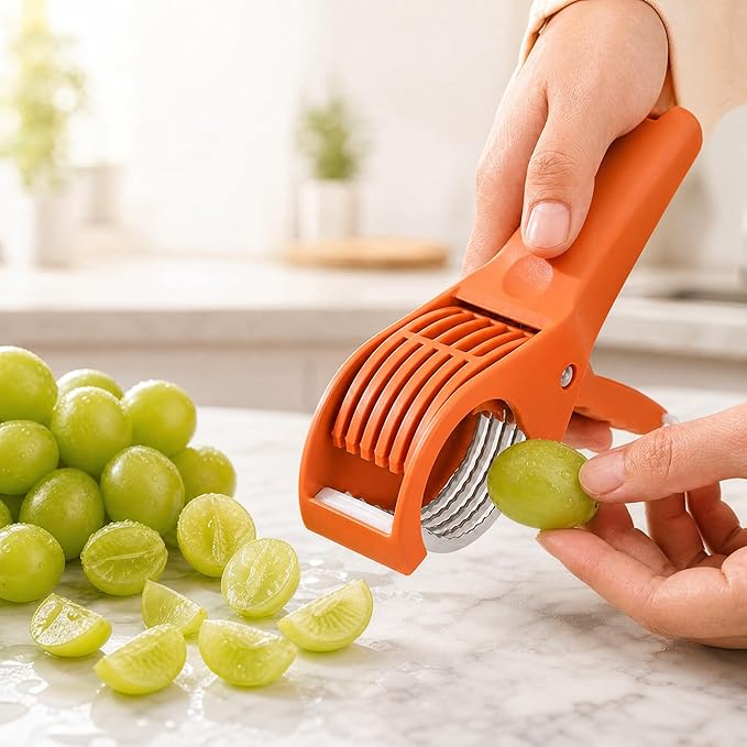 Grape Cutter Banana Slicer Cutter - All-in-One Kitchen Gadget for Fruits & Vegetables, Perfect as Banana Slicer & Strawberry Slicer, Safe for Kids & Dishwasher Safe (Orange)