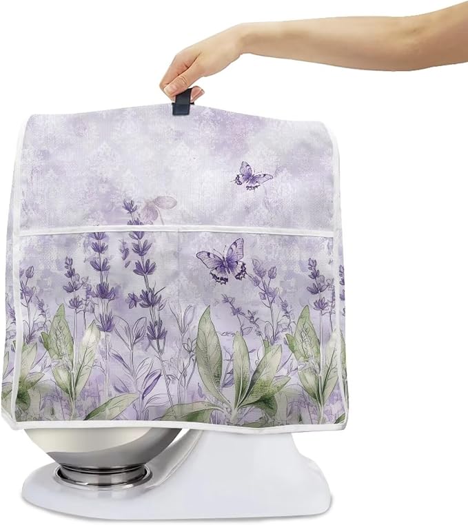 Boho Flower Dragonfly Kitchen Stand Mixer Cover for 4.5-5 Quart Blenders with Carry Handle & Pockets Stain-Resistant Polyester Small Kitchen Appliance Protector Cover for Countertops
