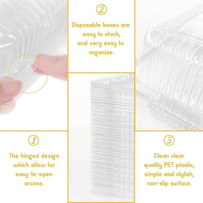 Qyyiguf 200 PCS Clear Plastic Square Hinged Containers,Disposable To Go Containers with Lids,Clamshell Food Containers for Sandwiches,Dessert,Cakes,Cookies,Salads,Pasta(5.3x4.7x2.8 In), 41wsdSDF