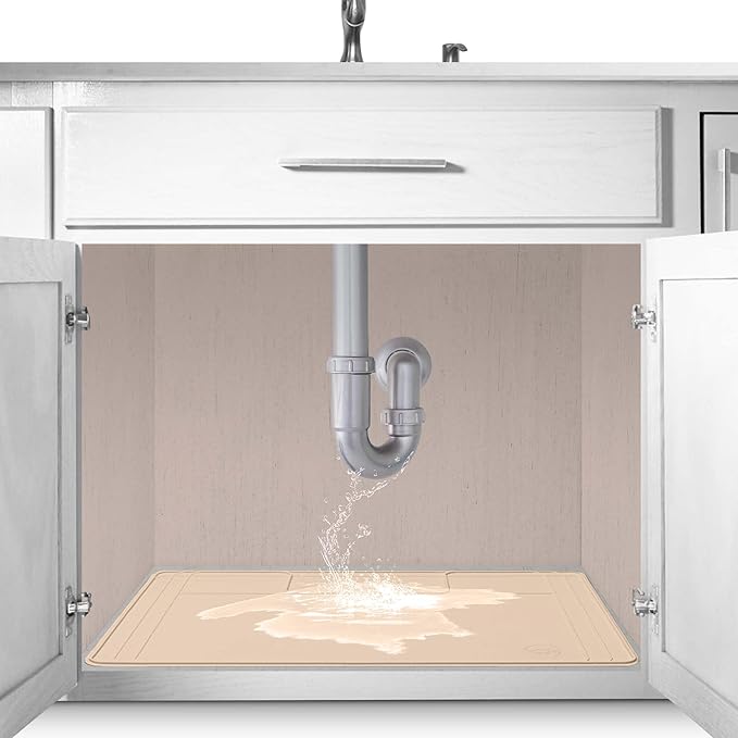 The Original Under Sink Mat - Silicone Waterproof mat, Trimmable, Easy to Clean, Kitchen cabinet liner, Under sink protector mats, Drip Tray with Lip - 28" x 19" or smaller