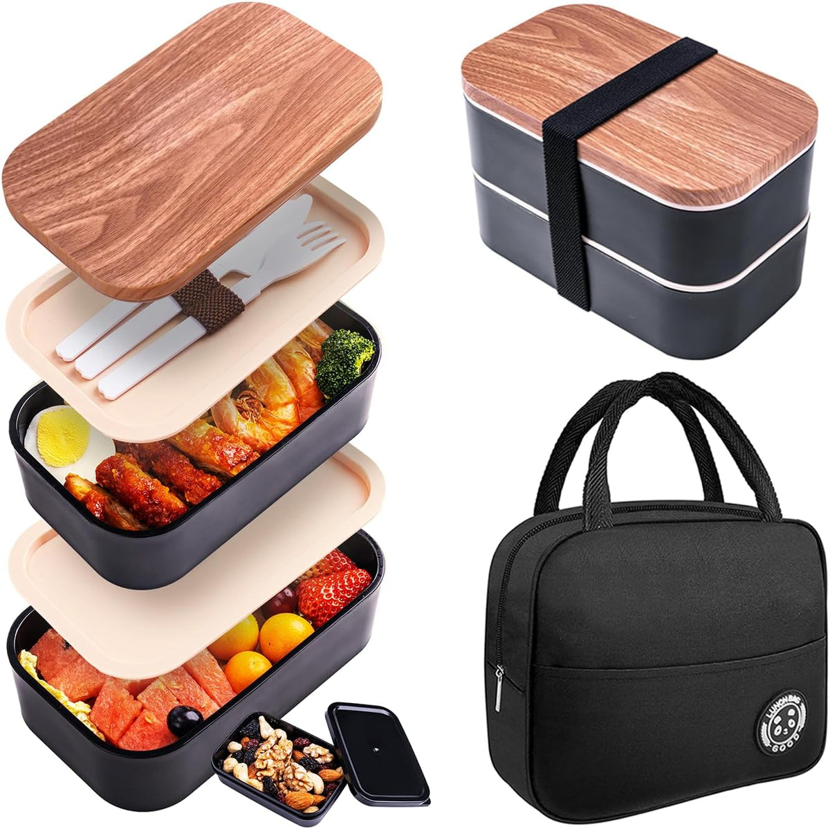 Bento Box Adult Lunch Box with Leakproof 54OZ Black