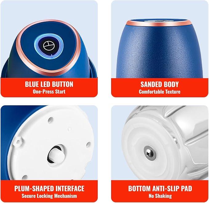 Electric Garlic Chopper 350ml, Powerful Portable Mini Food Processor, 1 Head 6 Blades, 1200mAh USB Rechargeable One-Touch Mincer for Garlic, Onion & Herbs, Auto Shut-Off, Noise-Reducing Base(Blue)