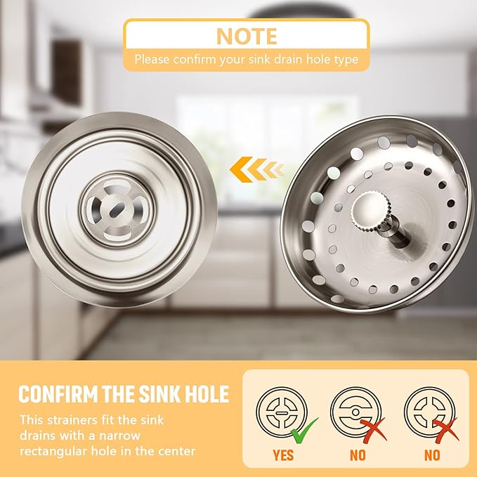Mudder 3 Pcs Kitchen Sink Drain Strainer and Stopper Stainless Steel Garbage Disposal Plug with Handle Universal Anti-Clogging Kitchen Sink Filter Sieve Basket Strainer(Brushed Silver)