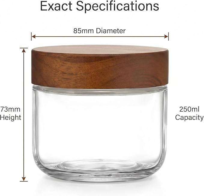 Danmu 8 oz Overnight Oats Containers with Lids,Salad Jar,Glass Jar with Wooden Lid 6 Pack,Mason Jars 8 oz with Lids for Snack,Overnight Oats,Meal Prep,Yogurt,Parfait,Soup,Salad 100% Leak-proof