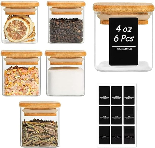 Spice Jars with Labels 4 oz 6Pack, Small Spice Containers Starter Set