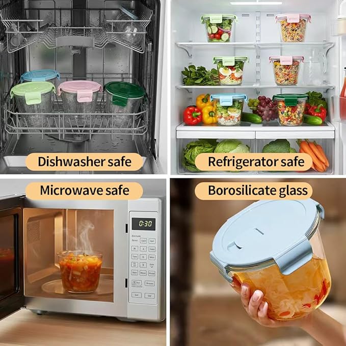 3 Cup Round Glass Food Containers With Airtight Lids, BPA-Free 23oz Round Glass Soup Storage Container Set,Food bowls for Leftover, Microwave, Dishwasher, Fridge and Freezer Safe