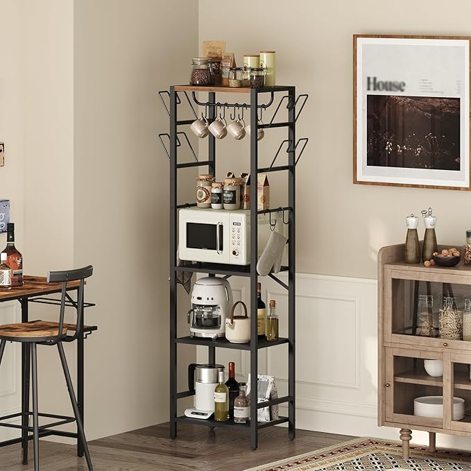 MAHANCRIS 4-Tier Pot Rack, Pots and Pans Organizer for Kitchen, Lid Organizer Rack with U-Shaped Lid Holders, Kitchen Storage Shelf for Standing Cookware, Rustic Brown and Black POHR3001