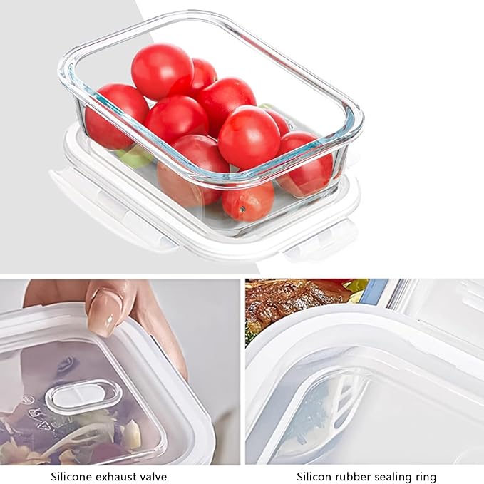 4Pack 13oz/0.37L Glass Meal Prep Containers with Lids, Glass Storage Containers with Lids, BPA-Free, Pantry Organizers and Storage, Freezer to Oven Safe (Clear)