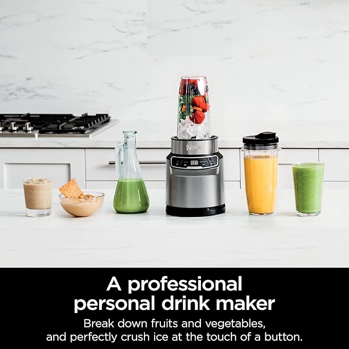Ninja (Refurbished) (BN401) Nutri Pro with Auto-iQ, 1100-Peak-Watt, Personal Blender, Cloud Silver (Renewed)