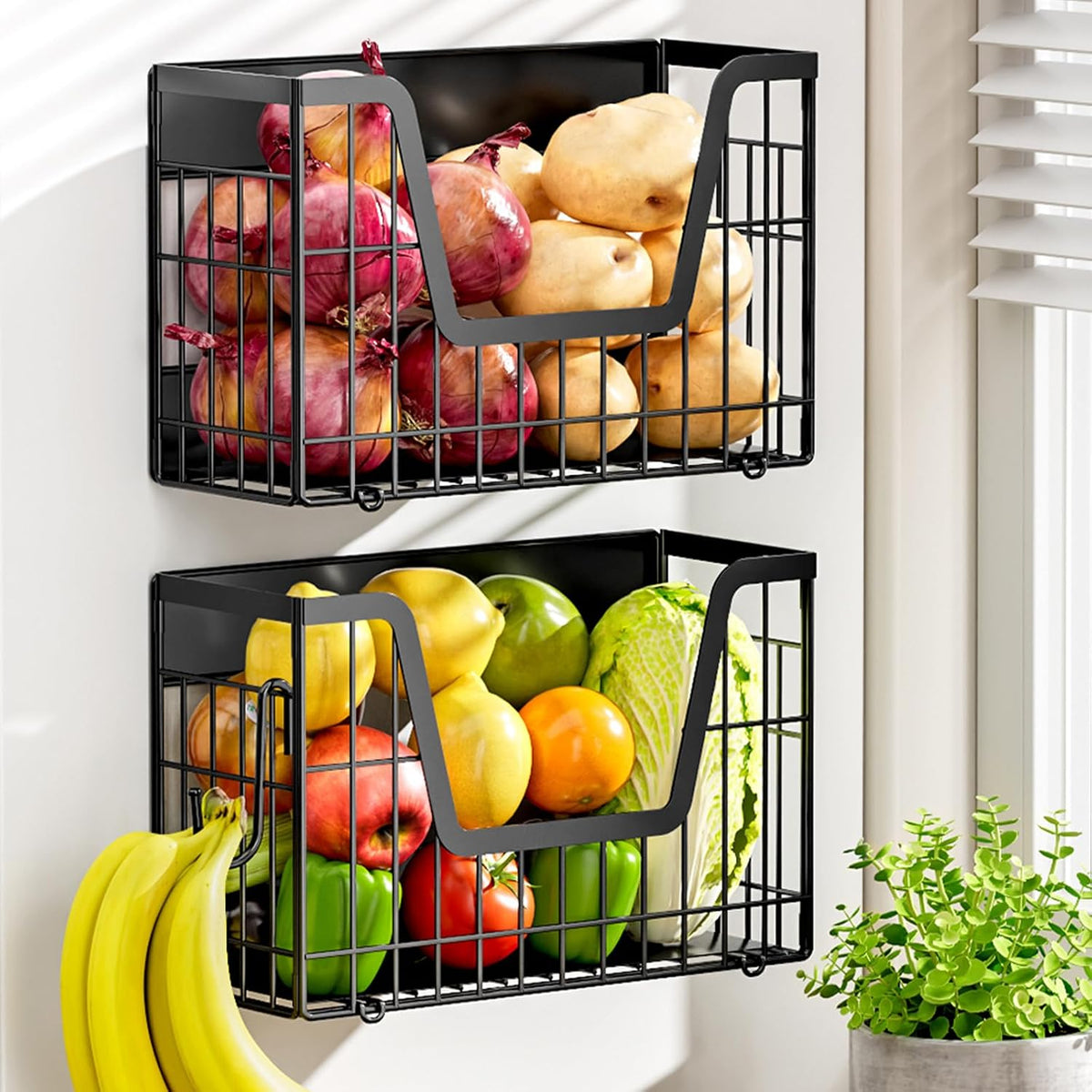 2 Pack Magnetic Shelf for Fridge, Fruit Potato & Onion Storage Bins