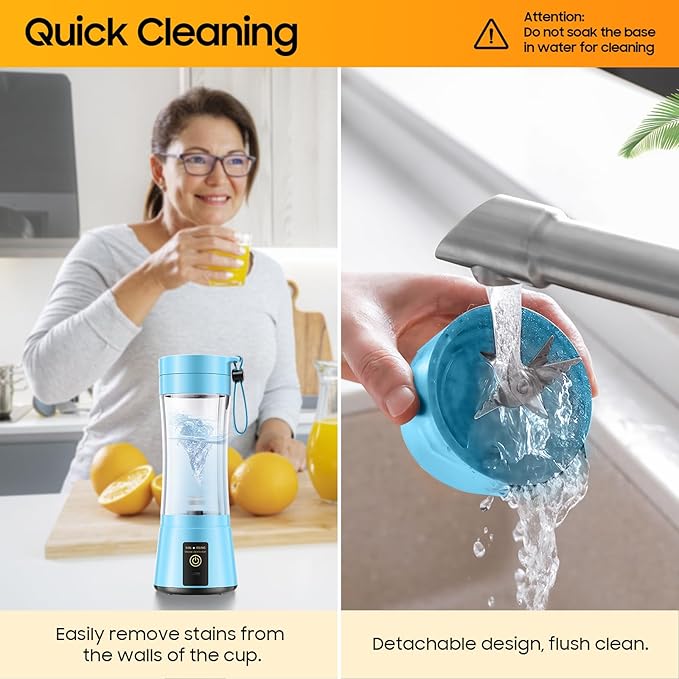 Portable Blender Personal Size Blender - 12 Oz Travel Cup Make Shakes and Smoothies, Cordless & USB Rechargeable, Freshly Squeezed in Picnic/Sports/Office