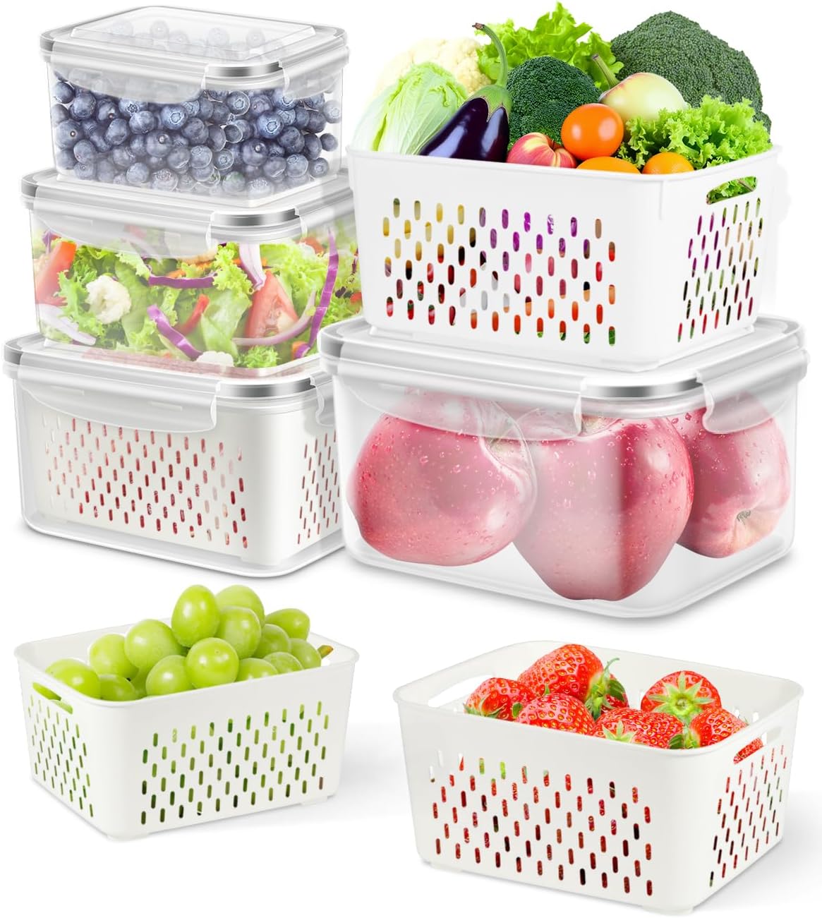 4 Pack Fruit Storage Containers for Fridge Fresh Berry Keeper with Colander