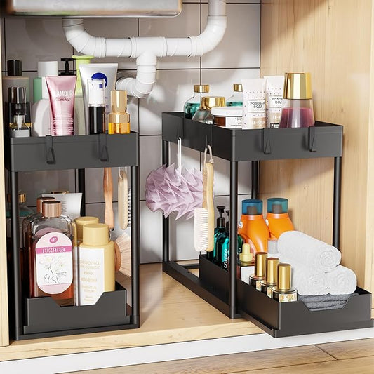 Simple Trending Under Sink Organizer 2 Pack, Black