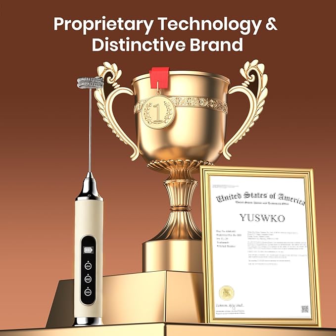 YUSWKO Beige Milk Frother Wand for Coffee, Handheld Coffee Frother, Rechargeable Drink Mixer, Waterproof Electric Whisk