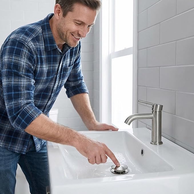 Bathroom Sink Drain, Drain Stopper Bathroom Sink with Overflow, Assembly with Detachable Strainer Basket, Built in Anti Clogging Pop Up Drain Strainer, Stainless Steel Brushed Nickel 1Pcs