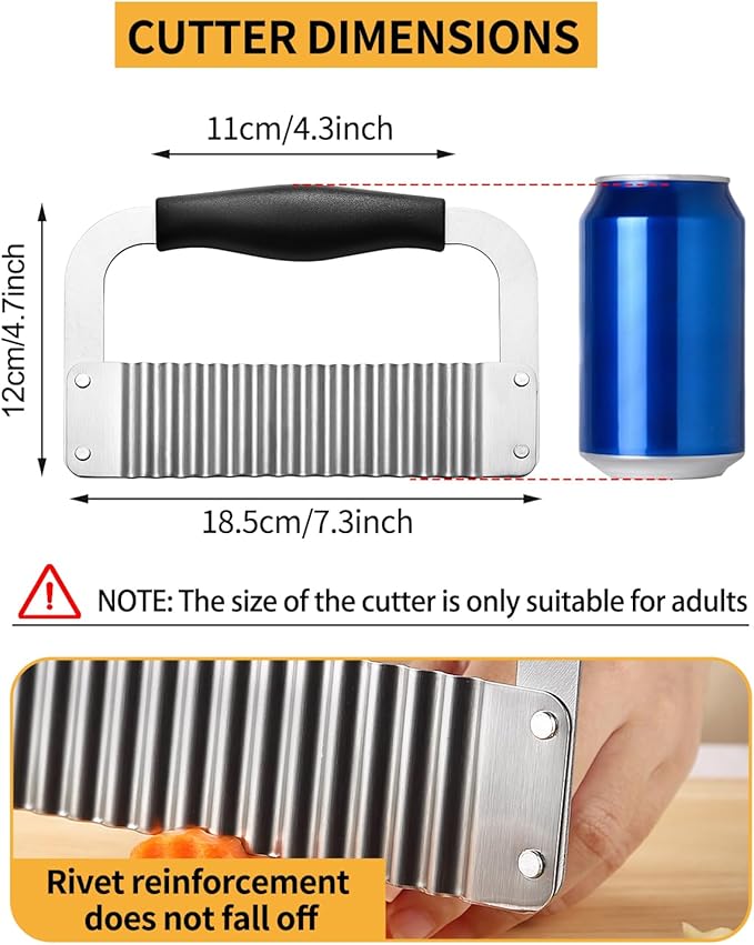 Crinkle Cutter Stainless Steel Potato Slicer Heavy Duty Wavy Crinkle Cutting Chopping Tools with Comfortable Handle for Carrot Veggies (2, Black)