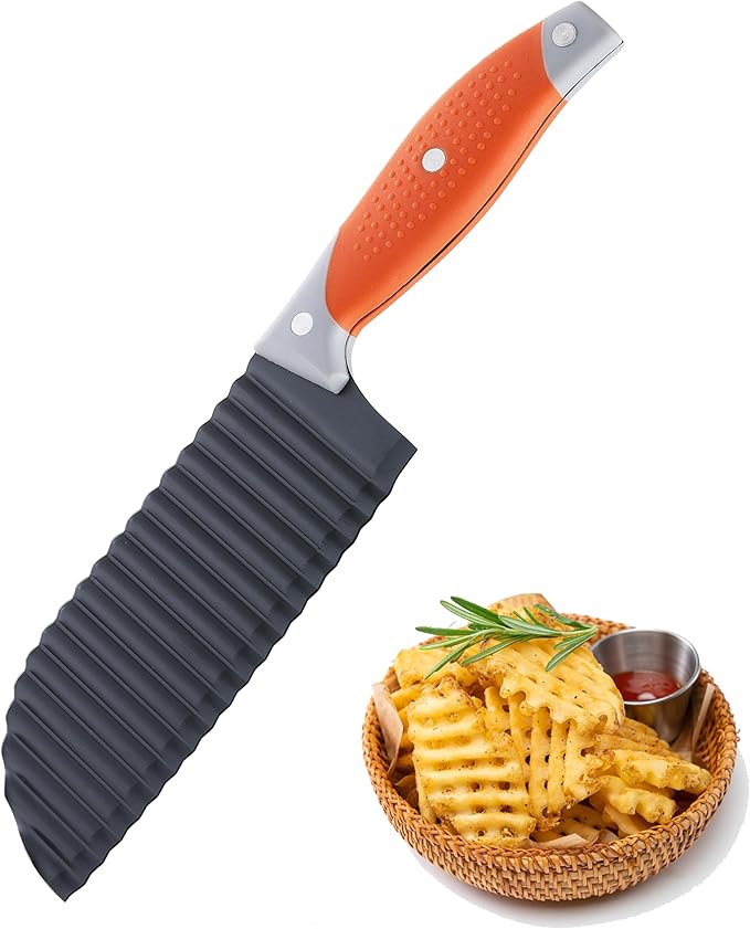 VITUER Crinkle Cutter for Veggies, Crinkle Cut Knife for French Fry, Vegetable, Potato, Cucumber, Carrot and Fruit, Stainless Steel Wave Fries Cutter Slicer With Ergonomic Handle, Dishwasher Safe
