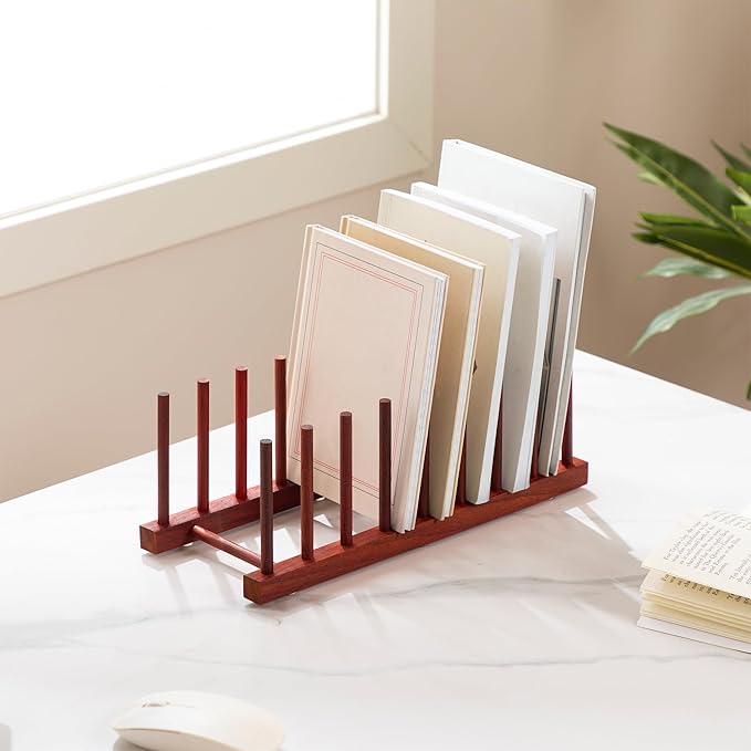 HBlife 2pcs Rosewood Wooden Dish Drying Rack - Home and Kitchen Organizer for Cups, Bowls, Pots, Lids, Cutting Boards & Plates Space-Saving for Cabinets Counters (8 Slots)