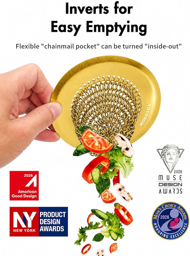 Wokdada Gold Sink Strainer, Reversible Mesh Sink Strainer with 304 Stainless Steel, Revolutionary Anti-Rust Kitchen Sink Drain Strainer Food Catcher for Garbage Disposal Without Clogging