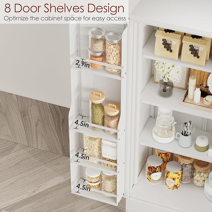 winiowa 51" Metal Kitchen Pantry Storage Cabinet, Pantry Cabinet with Doors and Adjustable Shelves, Steel Storage Cabinet for Kitchen, Dining Room, Living Room-White