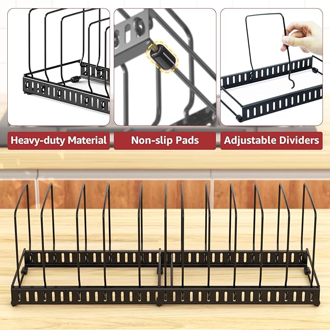 HzTinT 2PACK Cutting Board Organizer, Adjustable Divider Cutting Board Holder with Anti-slip Pads, Kitchen Cabinet Organizer for Baking Cookie Sheet Pan Bakeware Cookie, Black, Large-Size