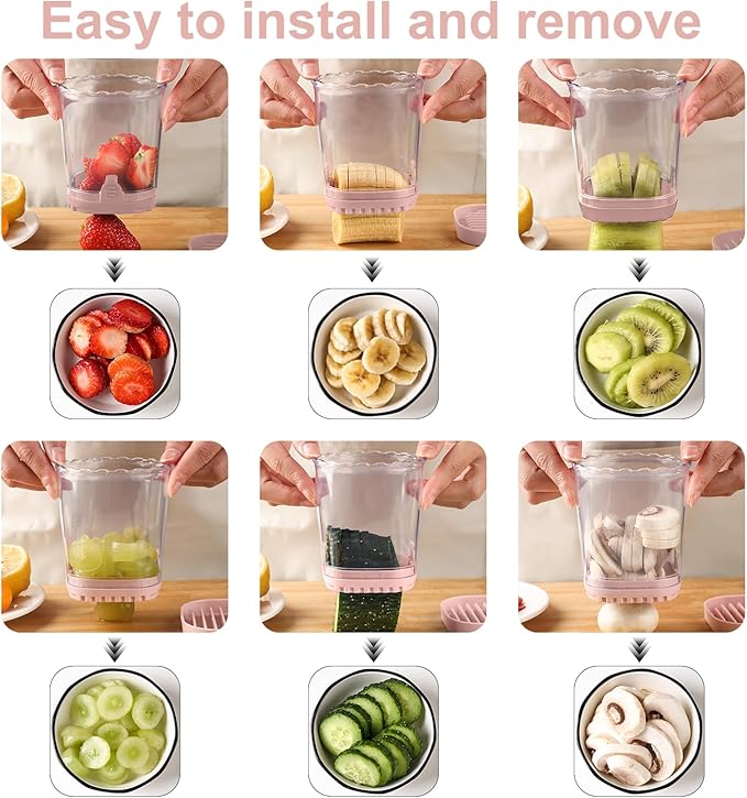 Strawberry Slicer：Fruit Slicer Cup Veggie Salad Speed Cutter for Strawberries Egg Banana Mushroom Cucumber Kiwi the Kitchen Portable Slicing Tool (Pink)
