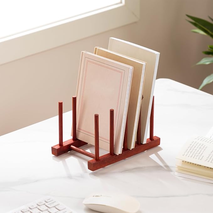 HBlife 4pcs Rosewood Wooden Dish Drying Rack - Home and Kitchen Organizer for Cups, Bowls, Pots, Lids, Cutting Boards & Plates Space-Saving for Cabinets Counters (4 Slots)