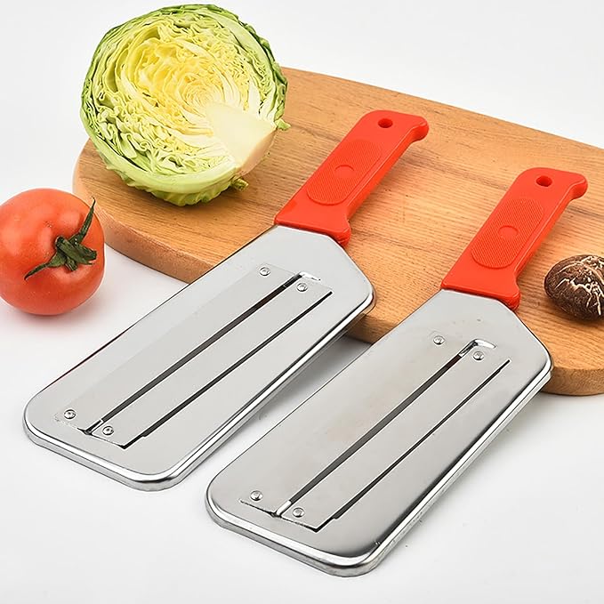2 Pcs Cabbage Chopper Shredder - Stainless Steel Kitchen Knife for Slicing, Grating & Shredding - Perfect for Sauerkraut, Coleslaw, Vegetables - Sharp Blades, Easy to Clean & Durable (2 Pcs Red)