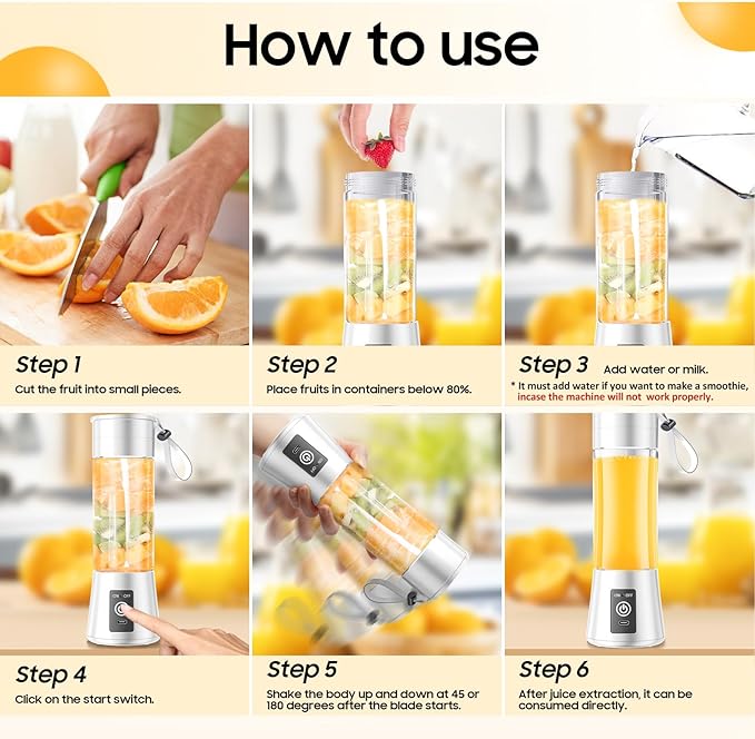 Portable Blender for Smoothie & Shakes - Upgraded Rechargeable Personal Size Blender, 380ml BPA Free Juice Cup & High Speed of 20,000 Rpm, Suit for Sports/Office/Home/Travel