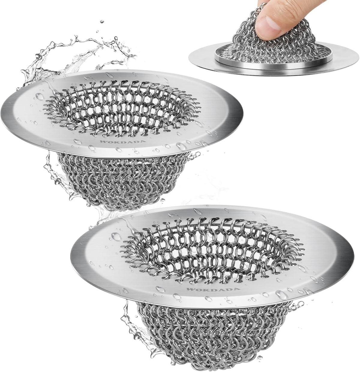 2 Pack Upgraded Sink Drain Strainer, Patented Reversible Chain Mail Mesh