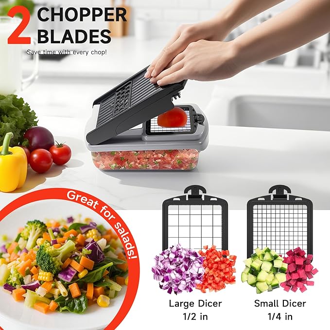 Vegetable Chopper Mandoline Slicer, 15 in 1 Food Veggie Chopper for Onion, Veggie, Cheese Grater, Vegetables Cutter With Large Container, Kitchen Gadgets (White)