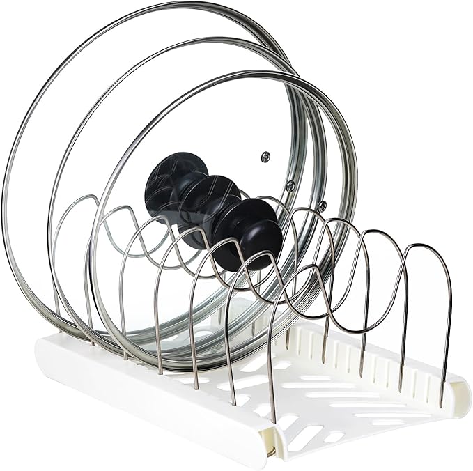 Pot Lids Organizer Rack,7 Adjustable Compartmentsfor Cabinet and Countertop,Kitchen Cabinet Organizer for Pots, Pans, Cake Molds, Cutting Boards, Mats, Cookware,Lids & Bakeware,Apricot