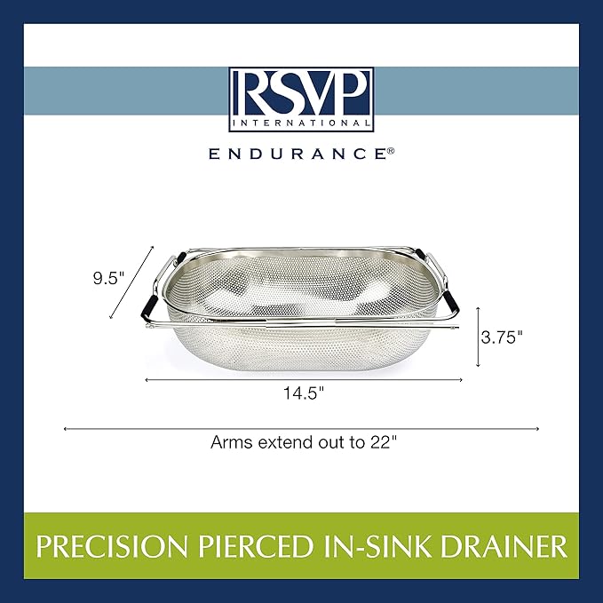 RSVP International Precision Pierced In-Sink Drainer, Square, Stainless Steel