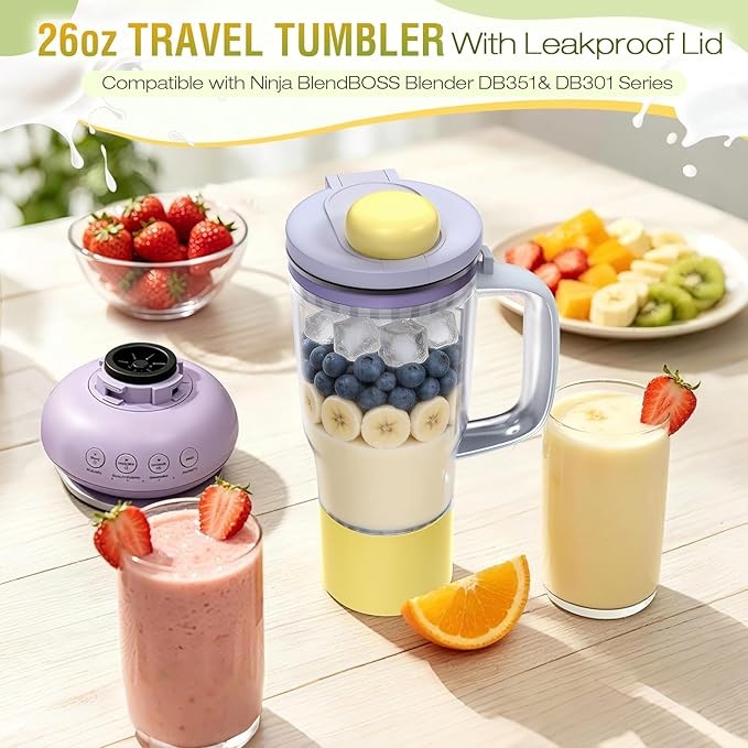 26oz Travel Tumbler Replacement for Ninja BlendBOSS Blender, Personal Smoothie Cup with Leakproof Lid Compatible with Ninja DB351& DB301 Series (Blue)
